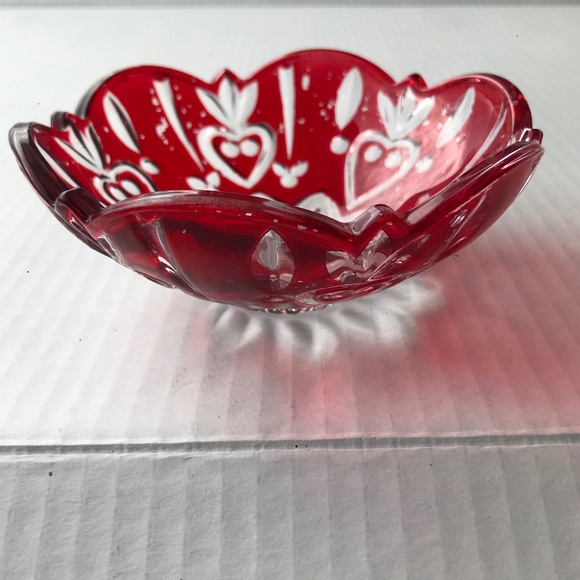 3 Fine Crystal Red And Clear Accent Bowls 4,75” x 2” - Picture 4 of 12